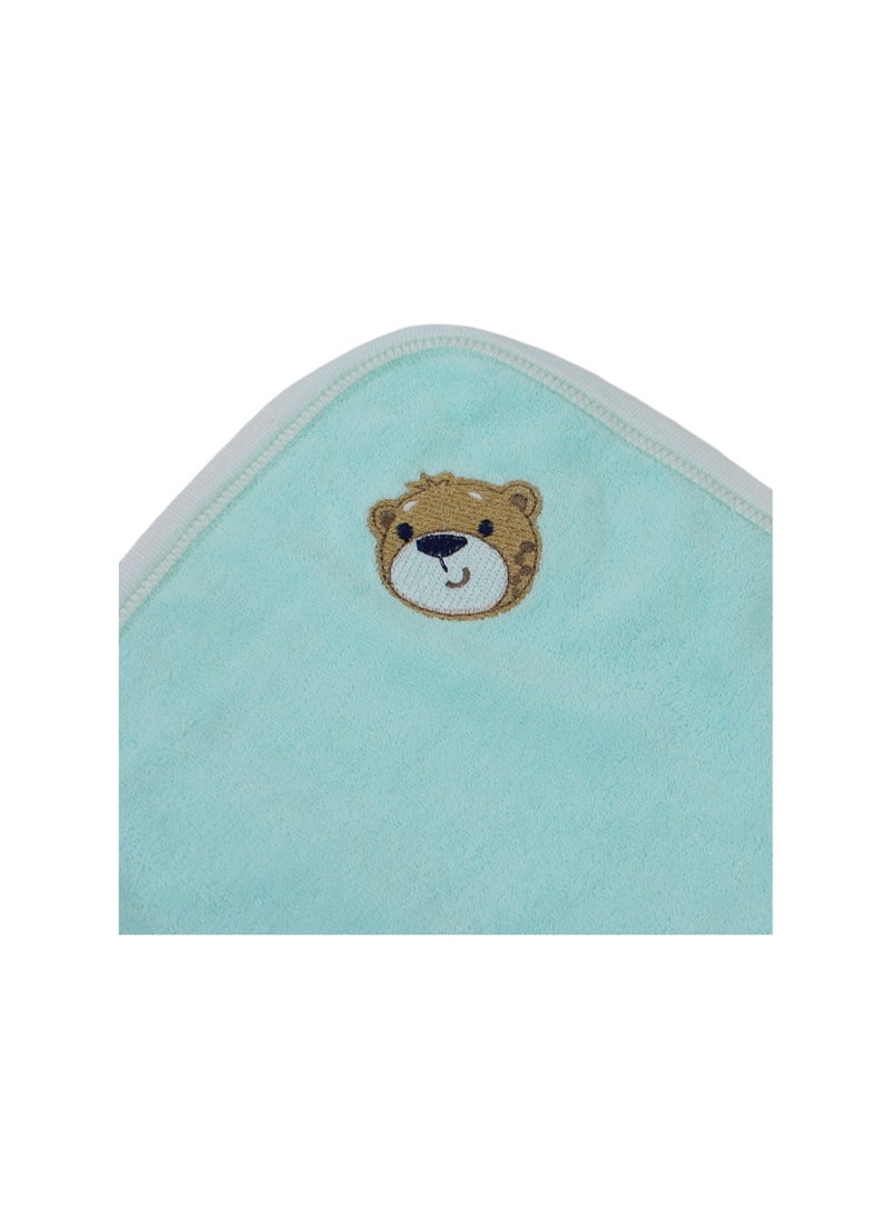 Cotton Baby Towel – Aqua with Bear Embroidery - Image 3